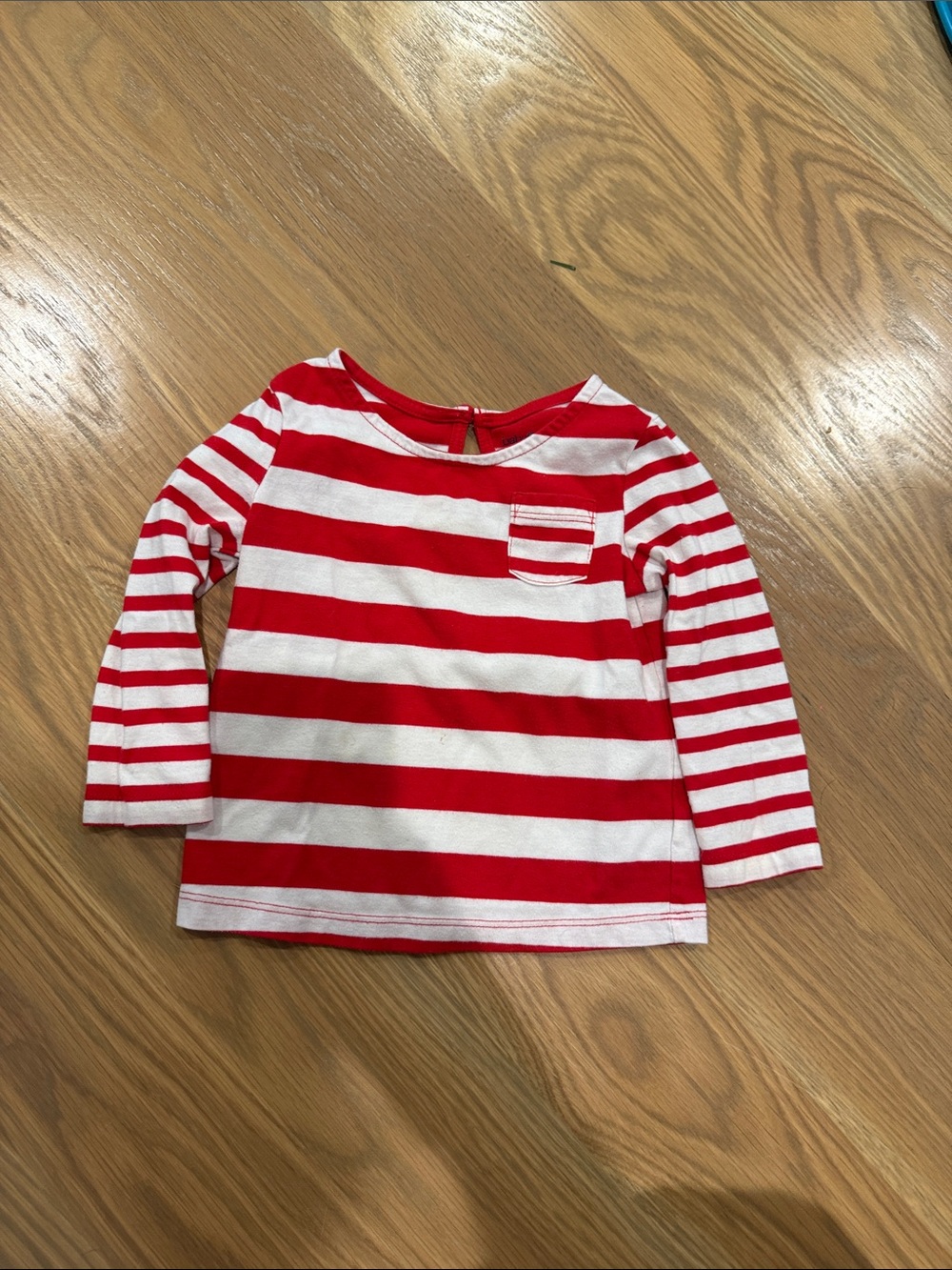 GAP Red and White Striped Long-Sleeve Tee 12-18